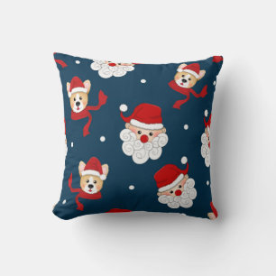 Cojín Decorativo Patrón de Santa Claus y Corgi