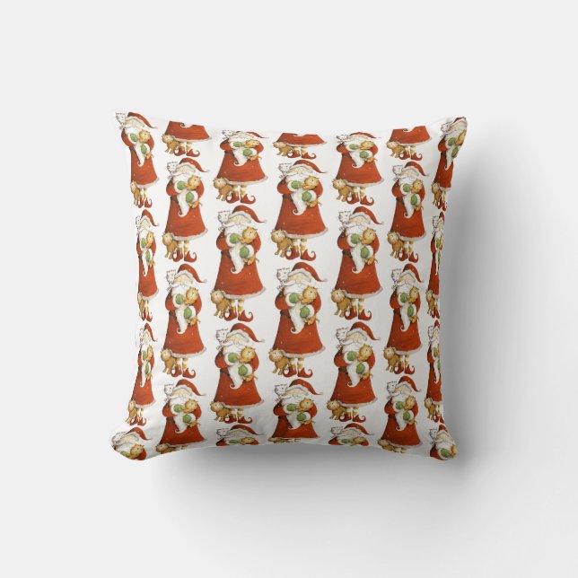 Cojín Decorativo Patrón de Santa y Gatos caprichosos (Anverso)