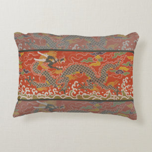 Cojín Decorativo Patrón de seda con dragón negro y rojo imperial