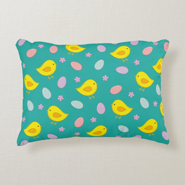 Cojín Decorativo Patrón de Semana Santa Pollo Huevos Personalizado  (Anverso)