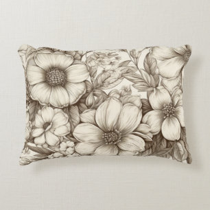Cojín Decorativo Patrón de Sepia Floral Vintage (13)