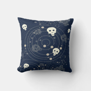 Cojín Decorativo Patrón de silueta de cráneo azul cósmico