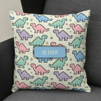 Cojín Decorativo Patrón de siluetas de dinosaurios pixelados de Pas