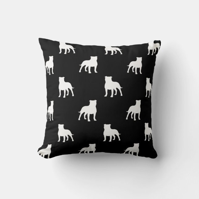 Cojín Decorativo Patrón de siluetas del bull terrier de Staffordshi (Anverso)