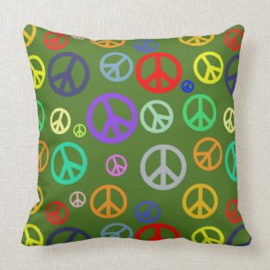 Cojín Decorativo Patrón de símbolo de paz multicolor vibrante y ric