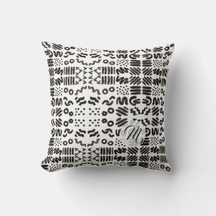 Cojín Decorativo Patrón de símbolos en negro y blanco Decoración de