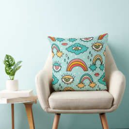 Cojín Decorativo Patrón de símbolos retro multicolor sinónimo