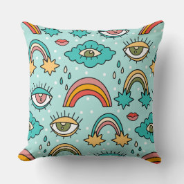 Cojín Decorativo Patrón de símbolos retro multicolor sinónimo