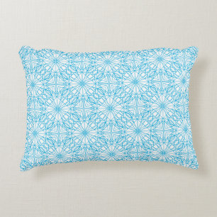 Cojín Decorativo Patrón de simetría geométrica azul blanco luz bril