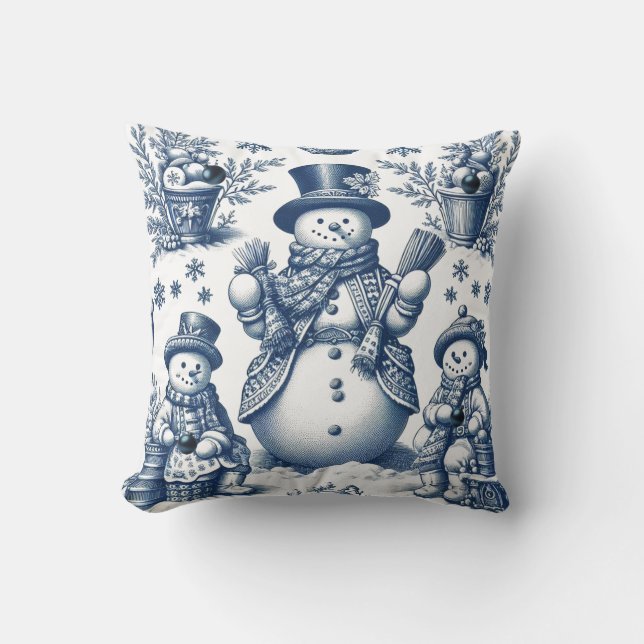 Cojín Decorativo Patrón de Snowman azul toile refinado (Anverso)