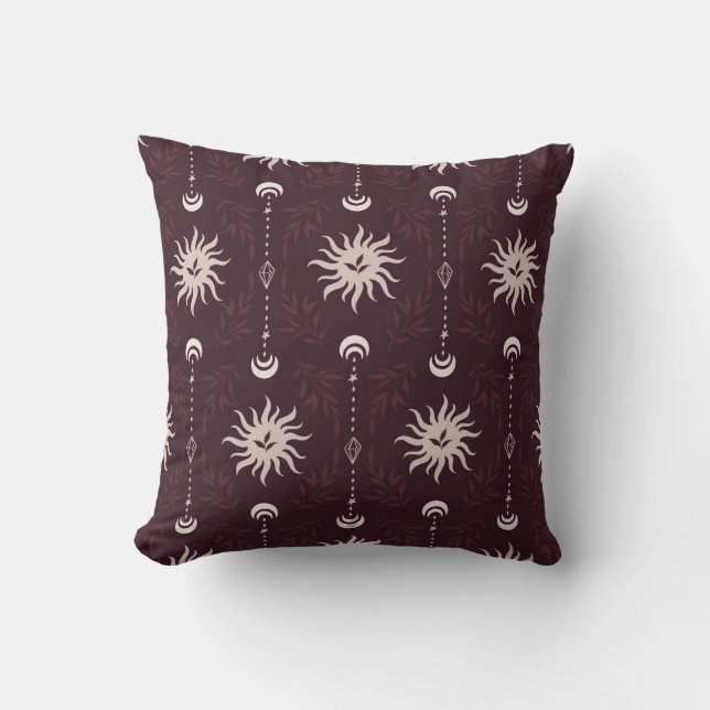 Cojín Decorativo Patrón de sol místico y luna (Anverso)