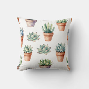 Cojín Decorativo Patrón de Suculentas Acuarela