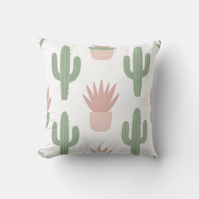 Cojín Decorativo Patrón de Suculentas de Cactus Pastel (Anverso)