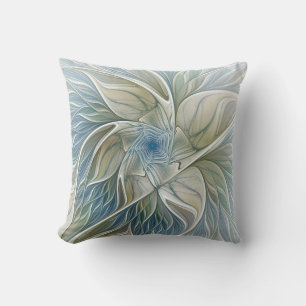 Cojín Decorativo Patrón de sueño floral abstracto azul caqui fracta