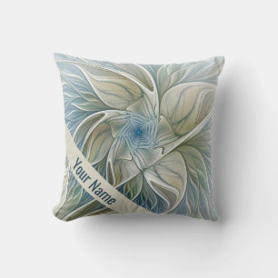 Cojín Decorativo Patrón de Sueño Floral Arte Abstracto Azul Caqui N