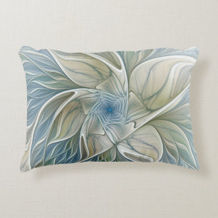 Cojín Decorativo Patrón de sueño floral Resumen Fractal caqui azul