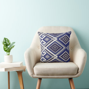 Cojín Decorativo Patrón de Superficie con Motivo Tribal Azul Marino