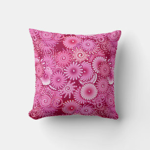 Cojín Decorativo Patrón de Swirl fractal, magenta, rosa y borgoñona