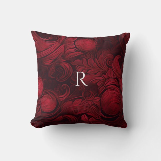 Cojín Decorativo Patrón De Swirl Oscuro Rojo Abstracto (Anverso)
