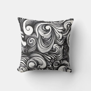 Cojín Decorativo Patrón De Swirls Blanco Y Negro