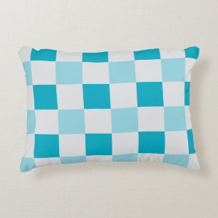 Cojín Decorativo Patrón De Tablero Blanco Y Azul