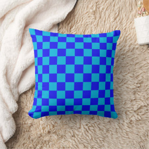 Cojín Decorativo Patrón de tablero de ajedrez monocromo azul