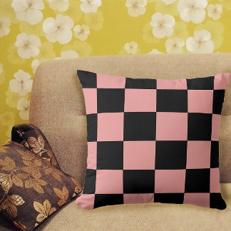 Cojín Decorativo Patrón de tablero de ajedrez Retro rosa y negro