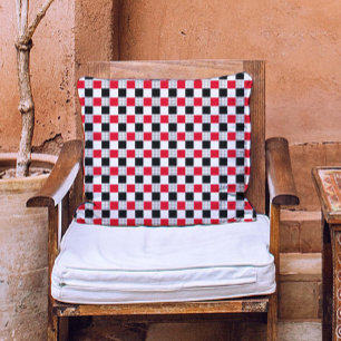Cojín Decorativo Patrón de tablero de ajedrez vintage rojo, negro y