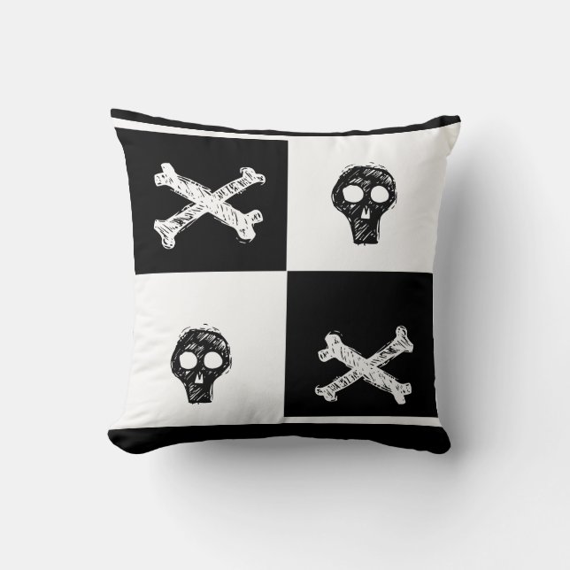 Cojín Decorativo patrón de tablero de fichas en blanco y negro (Anverso)