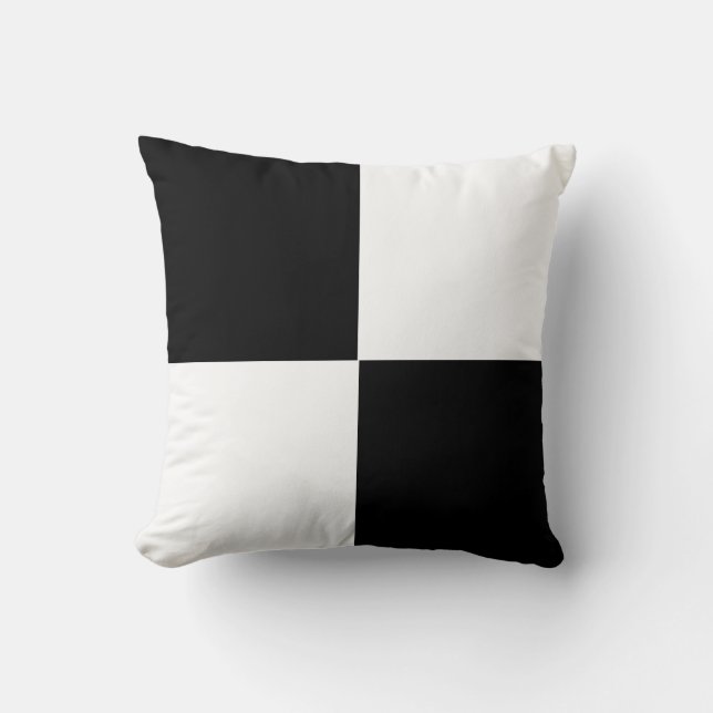 Cojín Decorativo patrón de tablero de fichas en blanco y negro (Anverso)