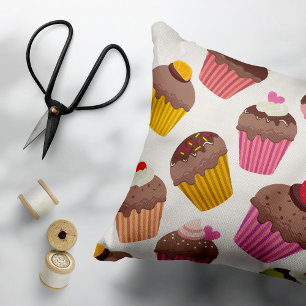 Cojín Decorativo Patrón de tarta, patrón de muffin, chocolate, cora