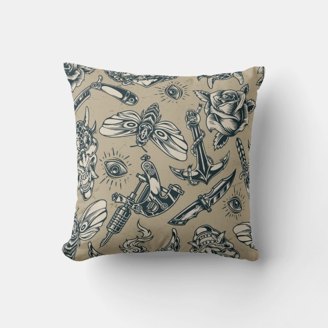 Cojín Decorativo Patrón de tatuaje retro (Anverso)
