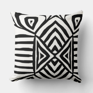 Cojín Decorativo patrón de tela de barro de Maze tribal blanco negr