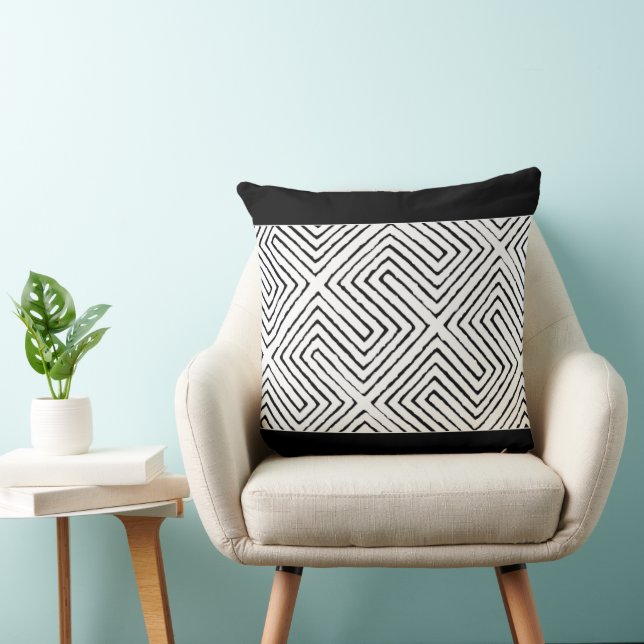 Cojín Decorativo Patrón de tela de barro negro y blanco africano (Silla)
