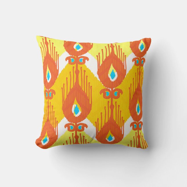 Cojín Decorativo Patrón de tela de Ikat: Diseño de cosecha étnica. (Anverso)