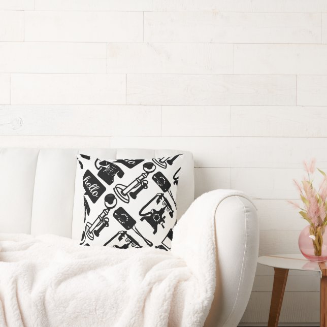 Cojín Decorativo Patrón de teléfono negro retro (Sofá)