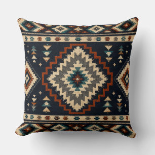 Cojín Decorativo Patrón de Textil Geométrico Oscuro – Azul Marino C