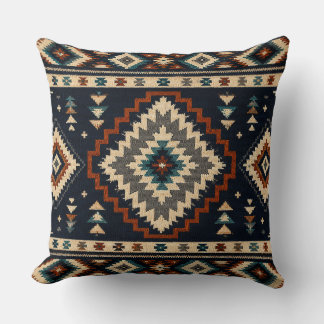 Cojín Decorativo Patrón de Textil Geométrico Oscuro – Azul Marino C