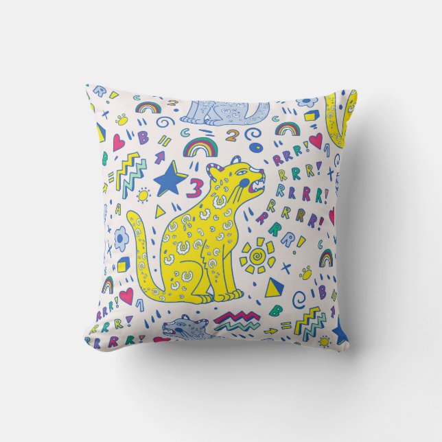 Cojín Decorativo Patrón de tigre infantil y arcoiris (Anverso)