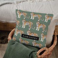 Patrón de tigres de acuarela verde tropical con no