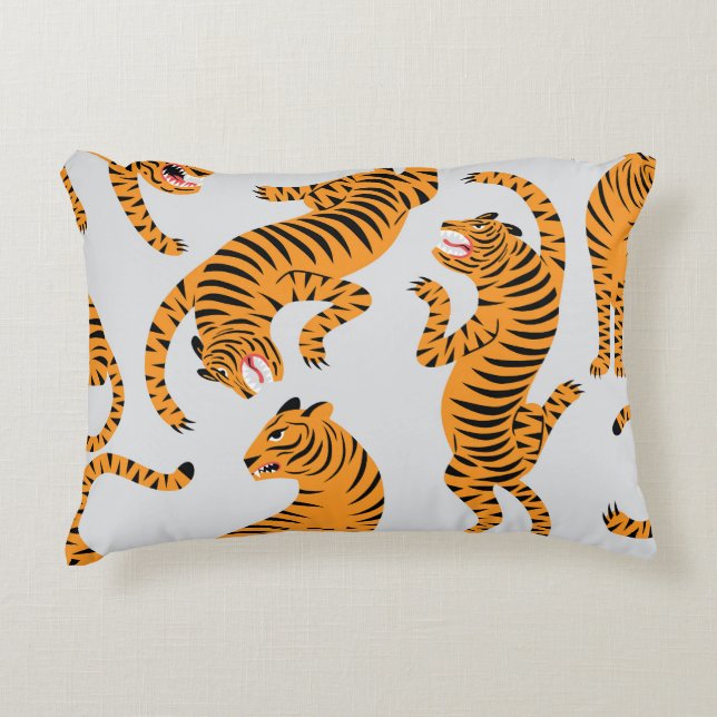 Cojín Decorativo Patrón de tigres sin foco, tema de vida salvaje. (Anverso)