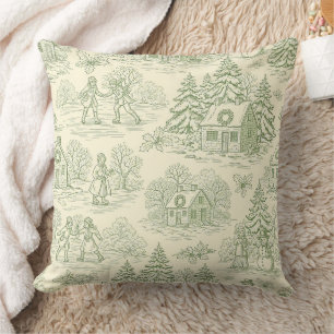 Cojín Decorativo Patrón de toile de Aldea Invernal Verde Suave