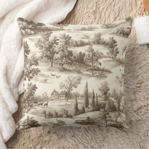 Cojín Decorativo Patrón de Toile de Calabaza de Cosecha Sepia Cotta
