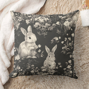 Cojín Decorativo Patrón de Toile de Conejo Negro Grandmillennial