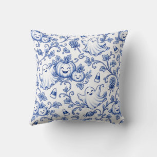 Cojín Decorativo Patrón de toile de Halloween azul y blanco Fantasm