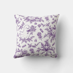Cojín Decorativo Patrón de Toile de Halloween Morado Antiguo Fantas