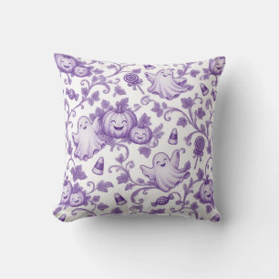 Cojín Decorativo Patrón de toile de Halloween morado caprichoso, ni