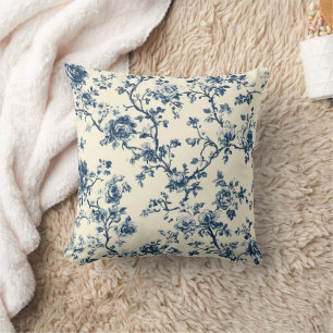 Cojín Decorativo Patrón de toile floral vintage azul (2)