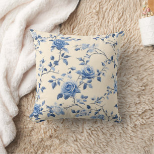 Cojín Decorativo Patrón de toile floral vintage azul (6)