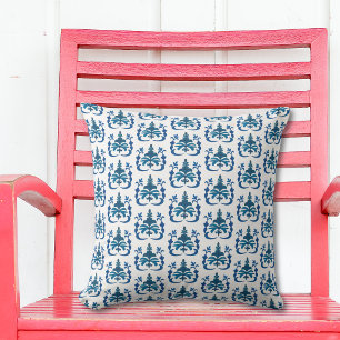 Cojín Decorativo Patrón de Toile Francés con Acuarela Azul